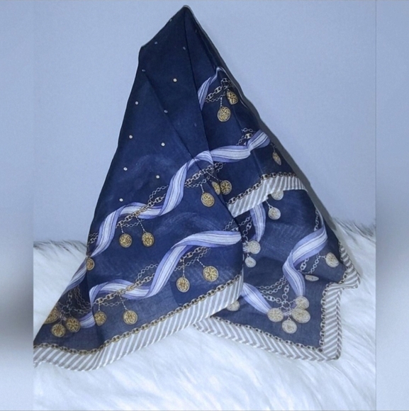 Mario Valentino Navy and Gold Patterned Scarf (NWOT) - Picture 5 of 5